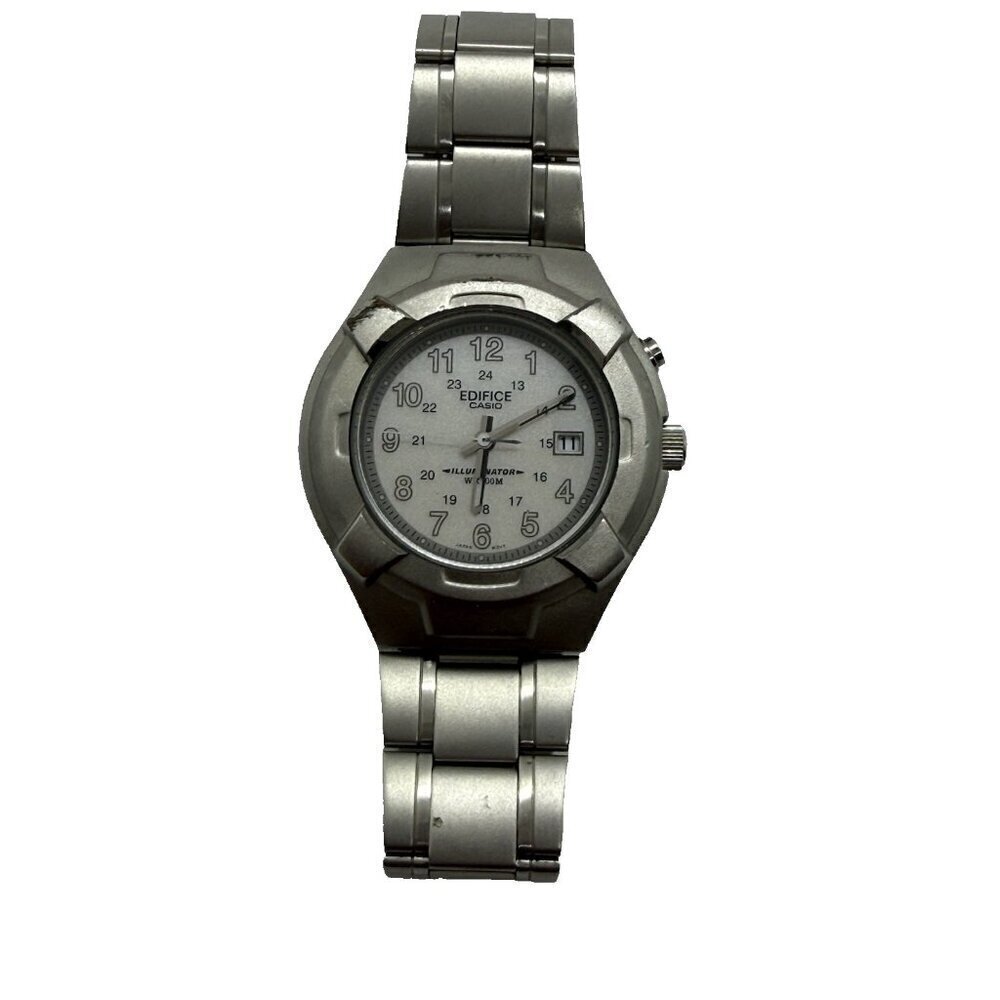 Casio Edifice Illuminator 2312 MMW100 Watch Silver Tone Bracelet White Face Date